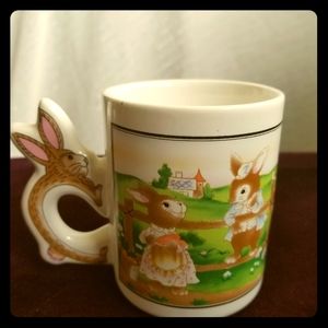 Vintage Easter Stoneware Mug Cute Bunny Handle